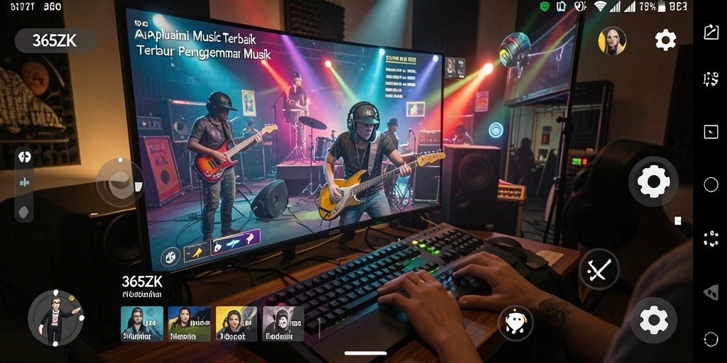 Screenshot menampilkan pengguna menikmati gameplay musik yang interaktif.