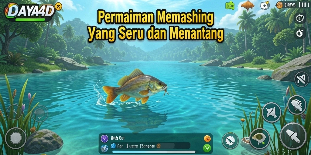 Screenshot gameplay DAYA4D menampilkan petualangan memancing yang mendebarkan.