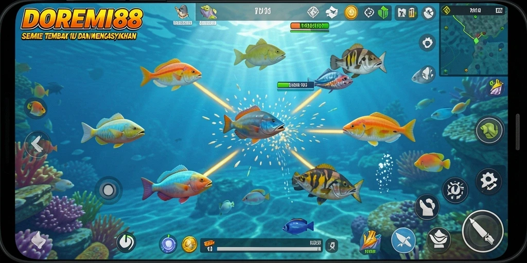 Tampilan gameplay Tembak Ikan yang seru di DOREMI88.