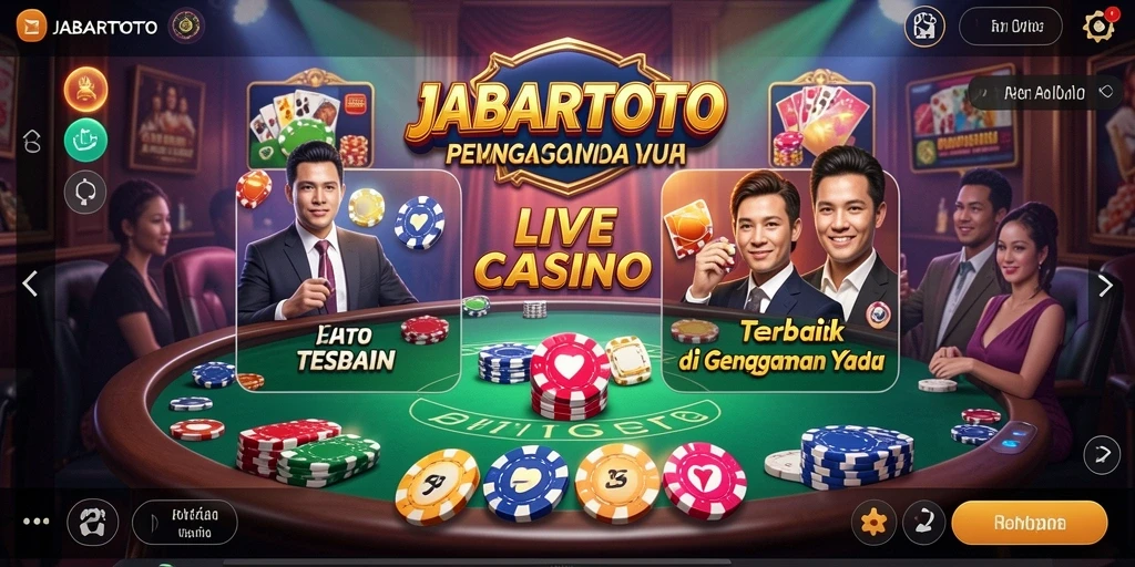 Screenshot utama JABARTOTO menampilkan aksi permainan Live Casino yang mendebarkan.