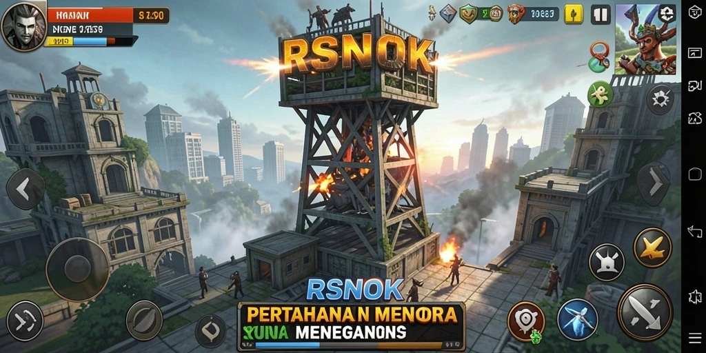 Screenshot utama RSNOK menampilkan aksi seru gameplay Tower Defense.
