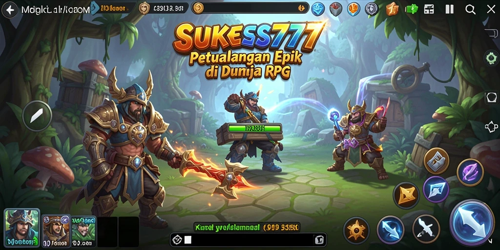 Menampilkan tampilan dinamis pertarungan dalam game RPG.