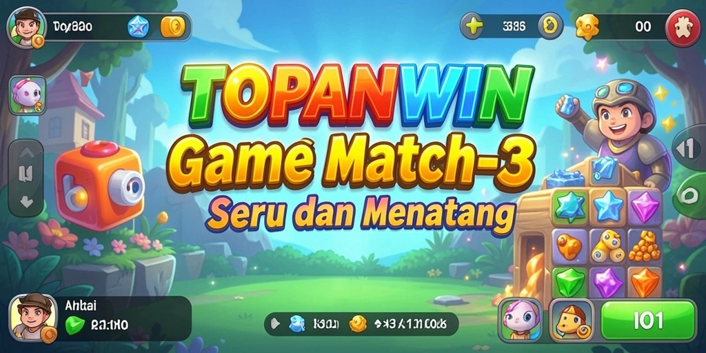 Screenshot utama menunjukkan gameplay Match-3 yang mengasyikkan.