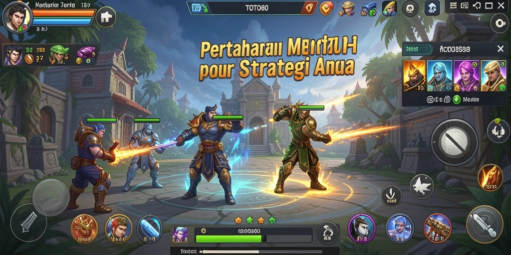 Screenshot utama TOTO80 menampilkan menara yang berjuang melawan gelombang musuh.
