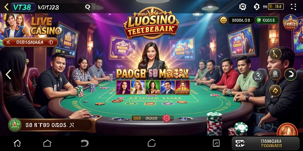 Screenshot VT38 menampilkan dealer profesional dan gameplay Live Casino yang menarik.